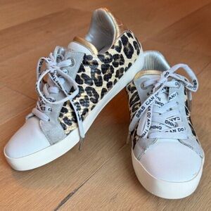 Zadig & Voltaire Leo Wild Leopard Print Metallic Gold Lace-up Sneakers Sz 6.5